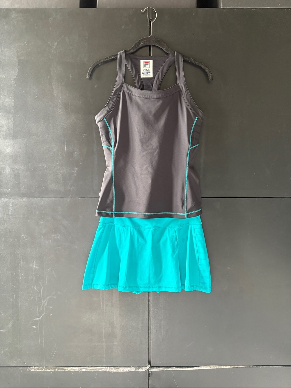 Fila Court Allure Black Tank with Teal Pleated Skirt Size Small